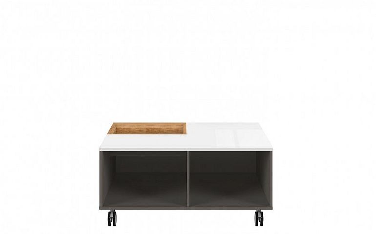 Graphic II konferenční stolek, LAW/90 šedý wolfram/bílý vysoký lesk/přírodní dub