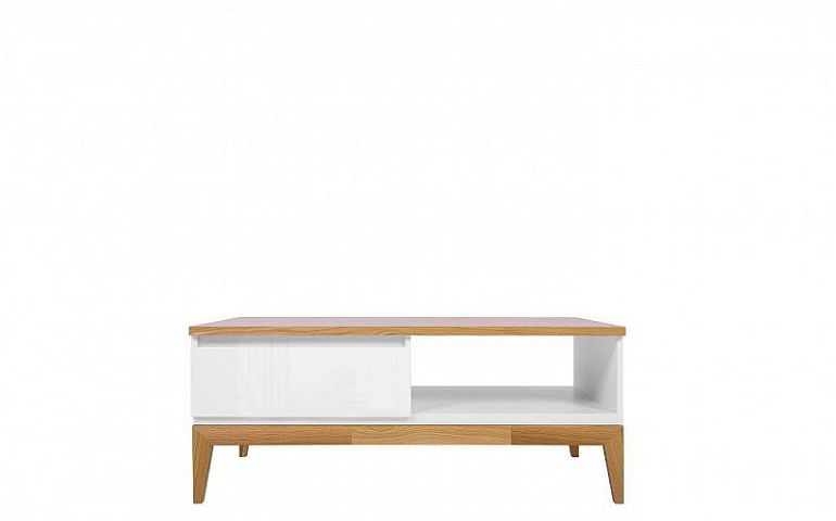 KIOTO Konferenční stolek LAW1S, bílá/bílý lesk/dub přírodní