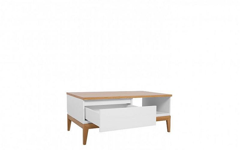 KIOTO Konferenční stolek LAW1S, bílá/bílý lesk/dub přírodní