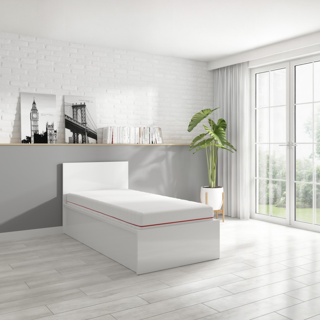 TETRIX postel 90 cm + rošt a úložný prostor, bílá lesk
