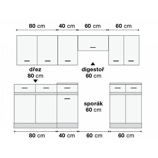 Kuchyň JUNONA 240 cm, modul 2, bílá/bílý lesk
