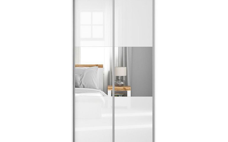 FLEX šatní skříň 120/10, bílá/bílý lesk/zrcadlo