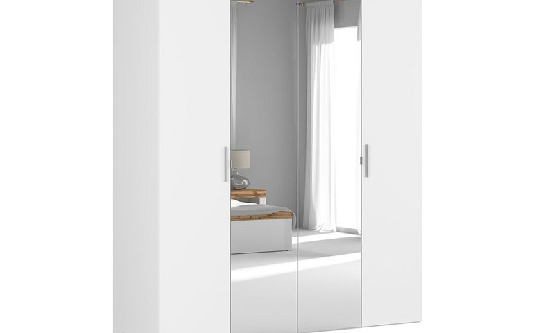 FLEX šatní skříň 200/13, bílá/bílý lesk/zrcadlo