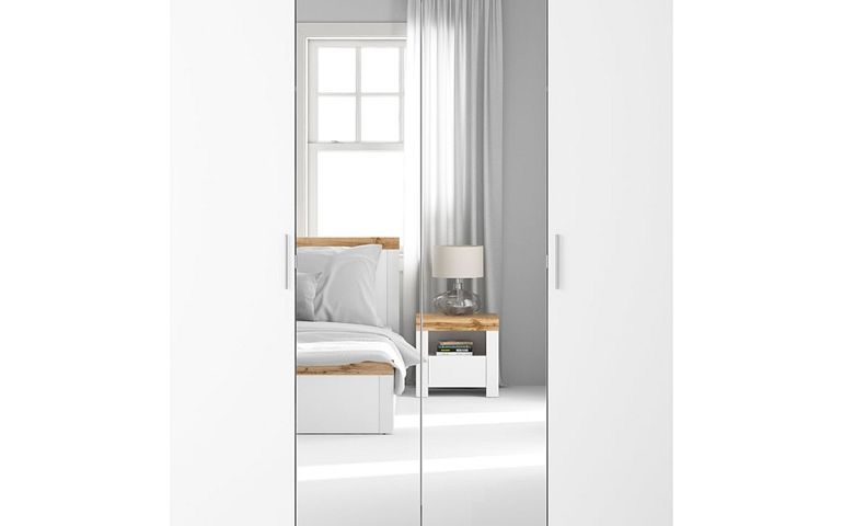 FLEX šatní skříň 200/13, bílá/bílý lesk/zrcadlo