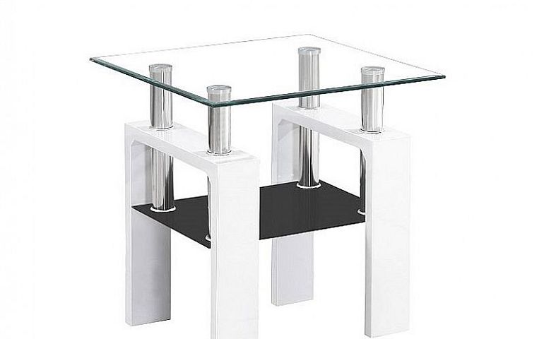 Lisa D Konferenční stolek, Bílá lak MDF/sklo/police černá
