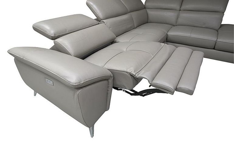DANTE relaxační rohová sedací souprava elektrická, levá, kůže, šedobéžová