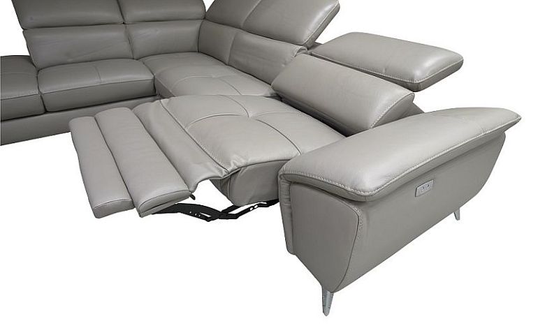 DANTE relaxační rohová sedací souprava elektrická, pravá, kůže, šedobéžová