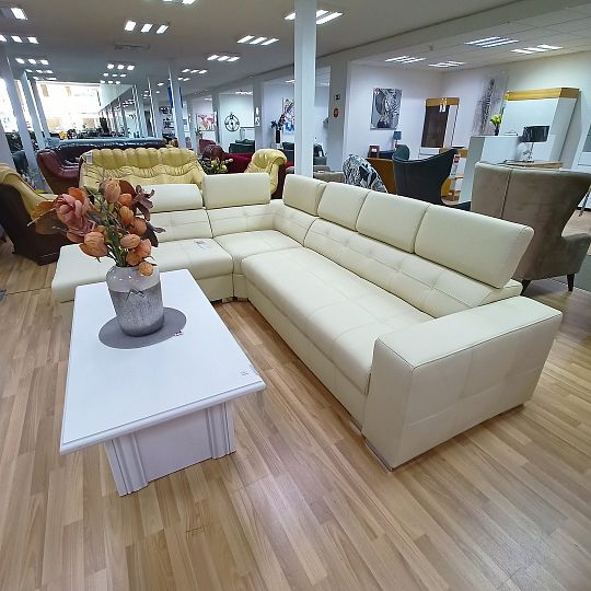 VEZUV kožená sedací souprava, pravá, smetanová