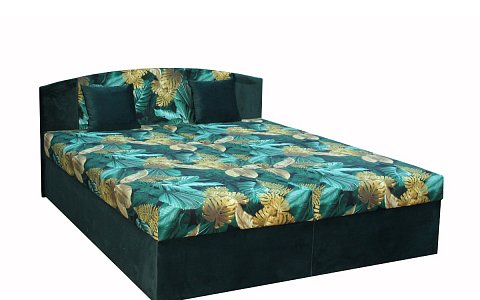 IZABELA NEW 2 čalouněná postel 180 cm, zelená/zeleno-žluté květy