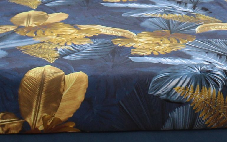 IZABELA NEW 2 čalouněná postel 180 cm, modrá/modro-žluté květy