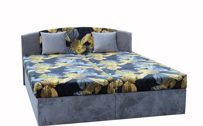 IZABELA NEW 2 čalouněná postel 180 cm, šedá/šedo-žluté květy