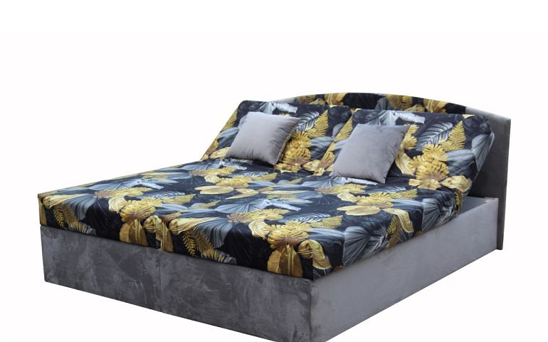 IZABELA NEW 2 čalouněná postel 180 cm, šedá/šedo-žluté květy