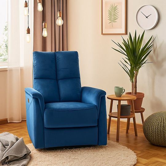 NEO VELVET M masážní relaxační křeslo, elektrické, modrá