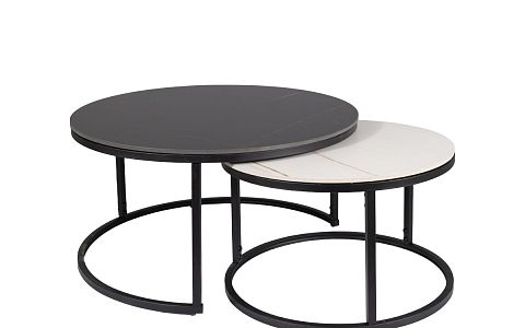 FERANTE A konferenční stolek, kulatý, 2 kusy, mramor/černá/bílá