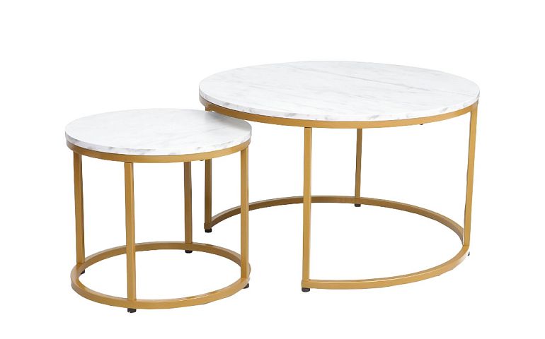TRENDY DIEGO konferenční stolek, 2ks, bílá/zlatá