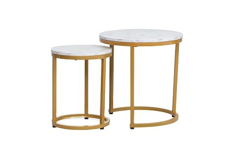 TRENDY HOLA konferenční stolek, 2ks, bílá/zlatá