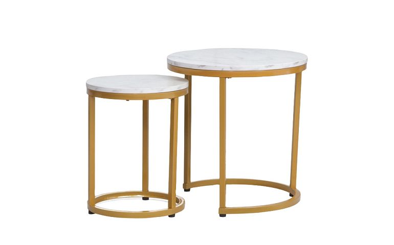 TRENDY HOLA konferenční stolek, 2ks, bílá/zlatá