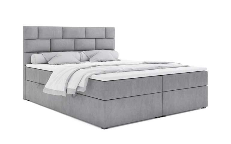 SYLVIA čalouněná postel 180 + topper, světle šedá
