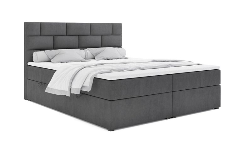 SYLVIA čalouněná postel 180 + topper, výška lehu 65 cm, šedá