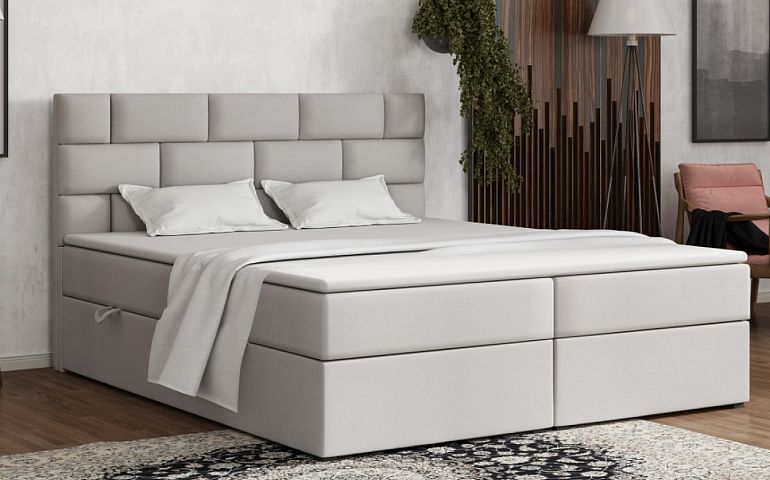 SYLVIA čalouněná postel 180 + topper, výška lehu 65 cm, krémová