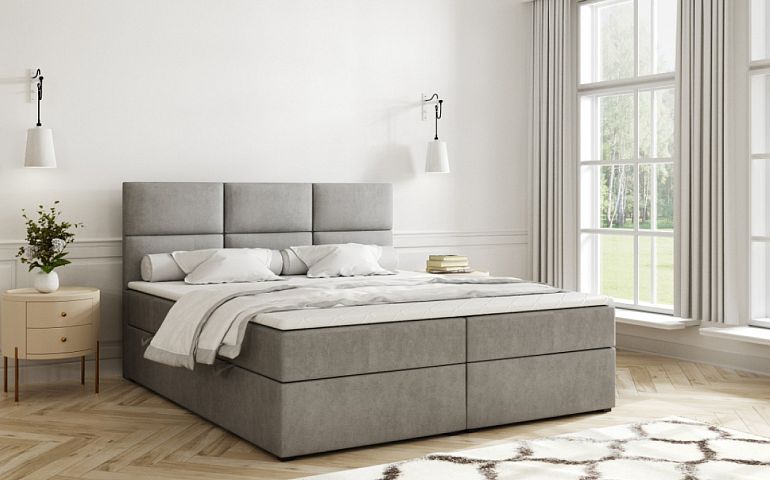 ANASTÁZIE čalouněná postel 180 + topper, světle šedá