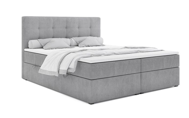 ALOE čalouněná postel 180 + topper, světle šedá