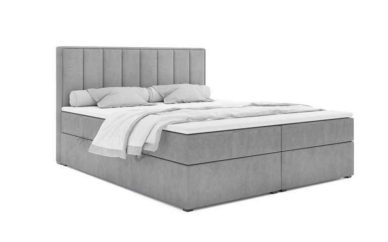 MELVA čalouněná postel 180 + topper, výška lehu 65 cm, světle šedá