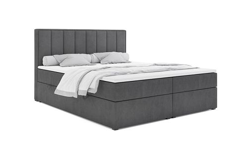 MELVA čalouněná postel 180 + topper, výška lehu 60 cm, šedá