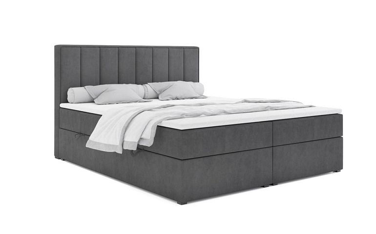 MELVA čalouněná postel 180 + topper, šedá