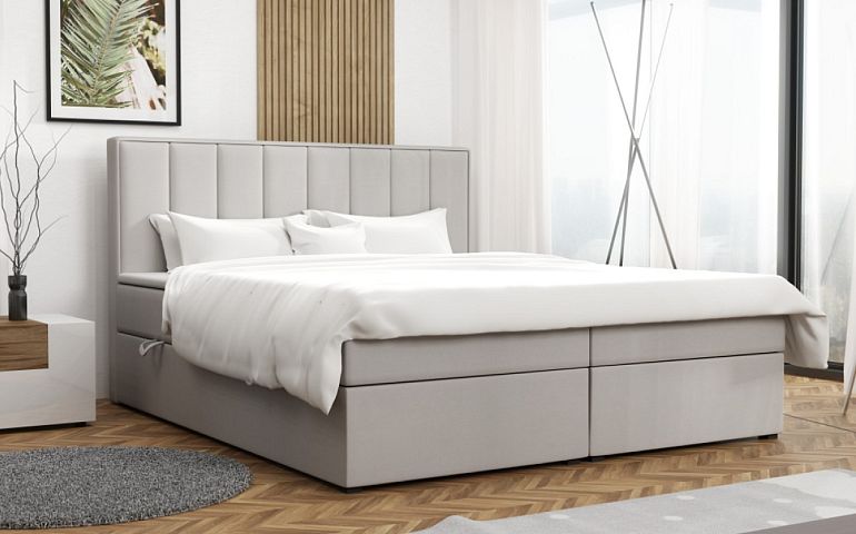 MELVA čalouněná postel 180 + topper, výška lehu 65 cm, krémová
