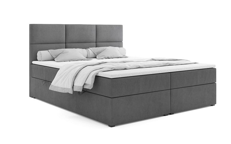 ANASTÁZIE KLASIK čalouněná postel 180 + topper, výška lehu 54 cm, šedá
