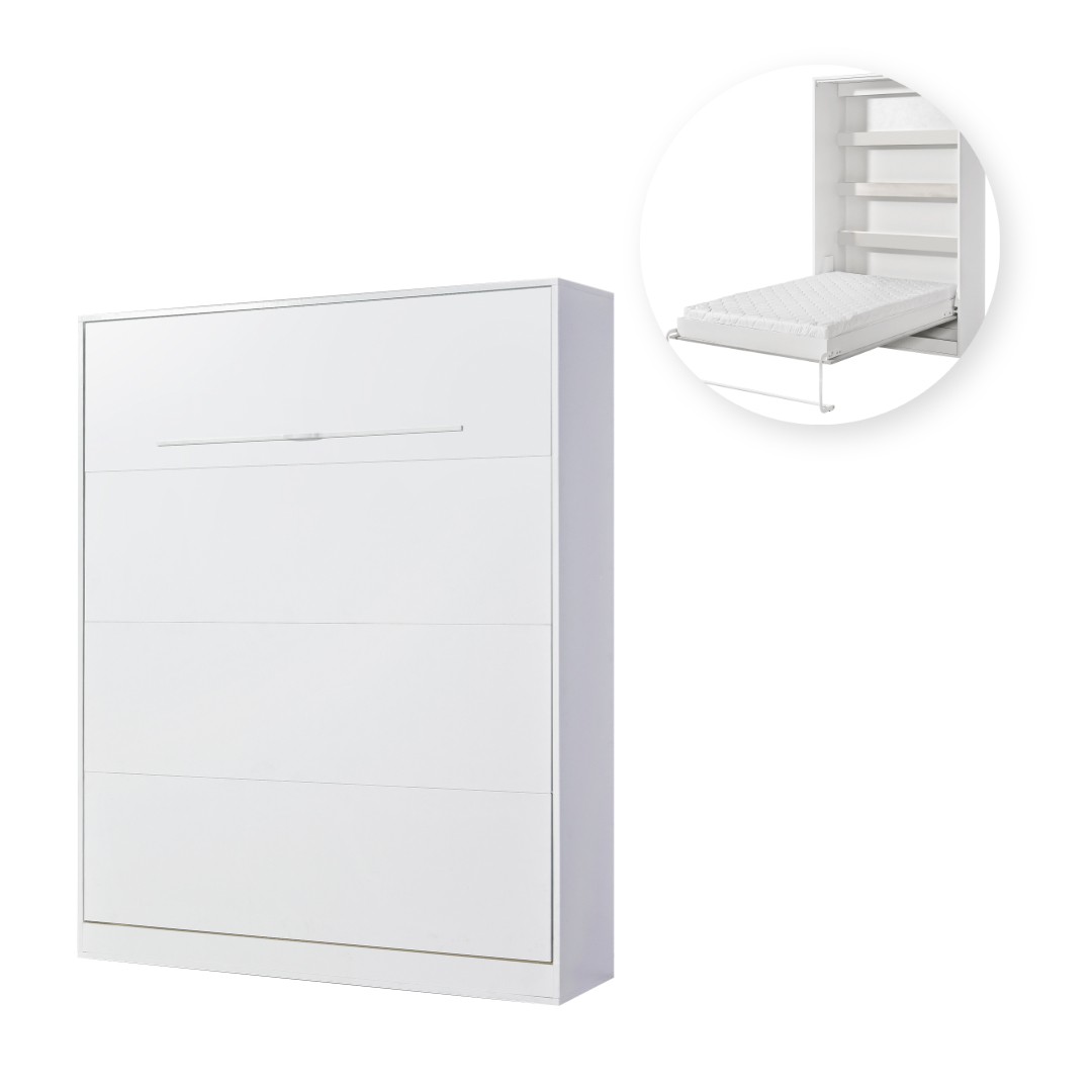 PRESTIGE NEW PION sklopná postel 160 cm, vertikální, skříň a rošt, bílá/bílá/úchyt bílá