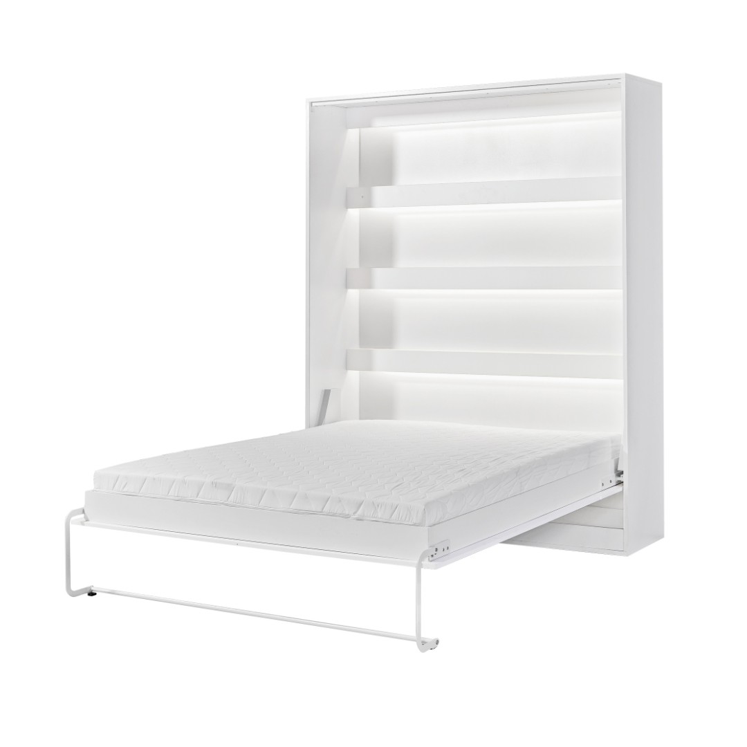 PRESTIGE NEW PION sklopná postel 160 cm, vertikální, skříň a rošt, bílá/bílá/úchyt bílá