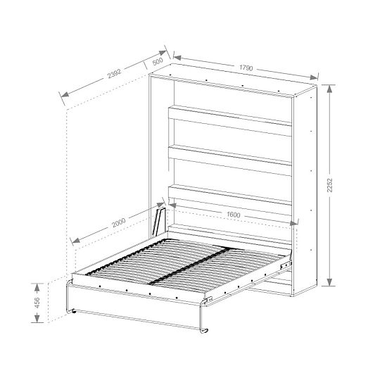 PRESTIGE NEW PION sklopná postel 160 cm, vertikální, skříň a rošt, bílá/bílá/úchyt bílá