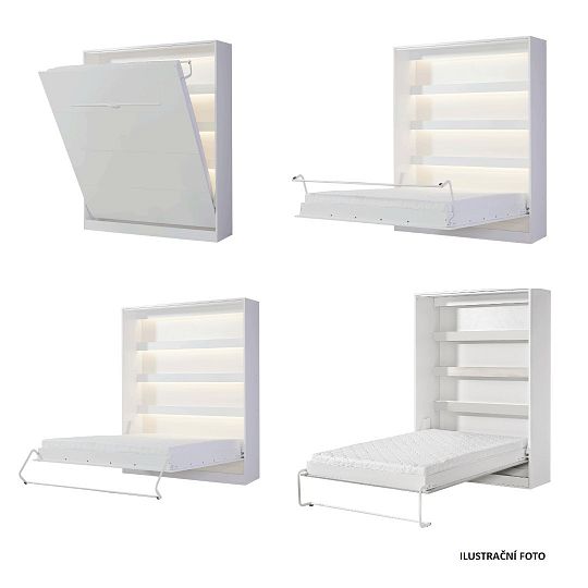PRESTIGE NEW PION sklopná postel 160 cm, vertikální, skříň a rošt, bílá/bílá/úchyt bílá