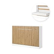 PRESTIGE NEW POZIOM sklopná postel 120 cm, horizontální, skříň a rošt, bílá/dub artisan/úchyt bílá