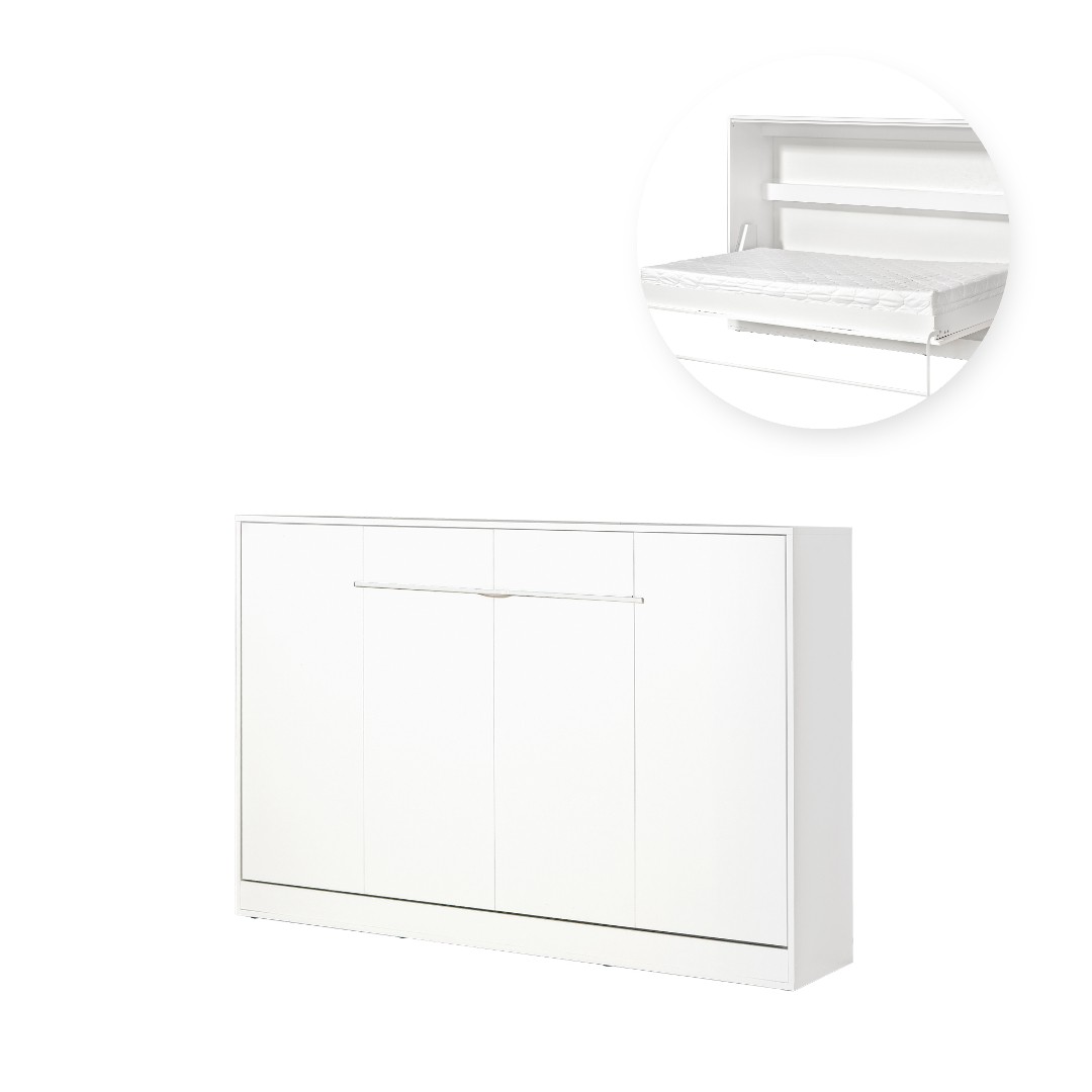 PRESTIGE NEW POZIOM sklopná postel 120 cm, horizontální, skříň a rošt, bílá/bílá/úchyt bílá