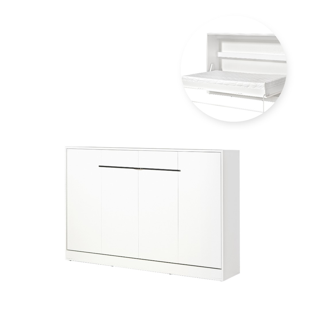 PRESTIGE NEW POZIOM sklopná postel 120 cm, horizontální, skříň a rošt, bílá/bílá/úchyt černá