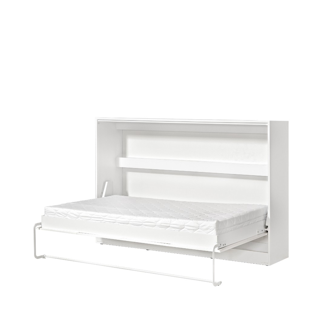 PRESTIGE NEW POZIOM sklopná postel 120 cm, horizontální, skříň a rošt, bílá/bílá/úchyt černá