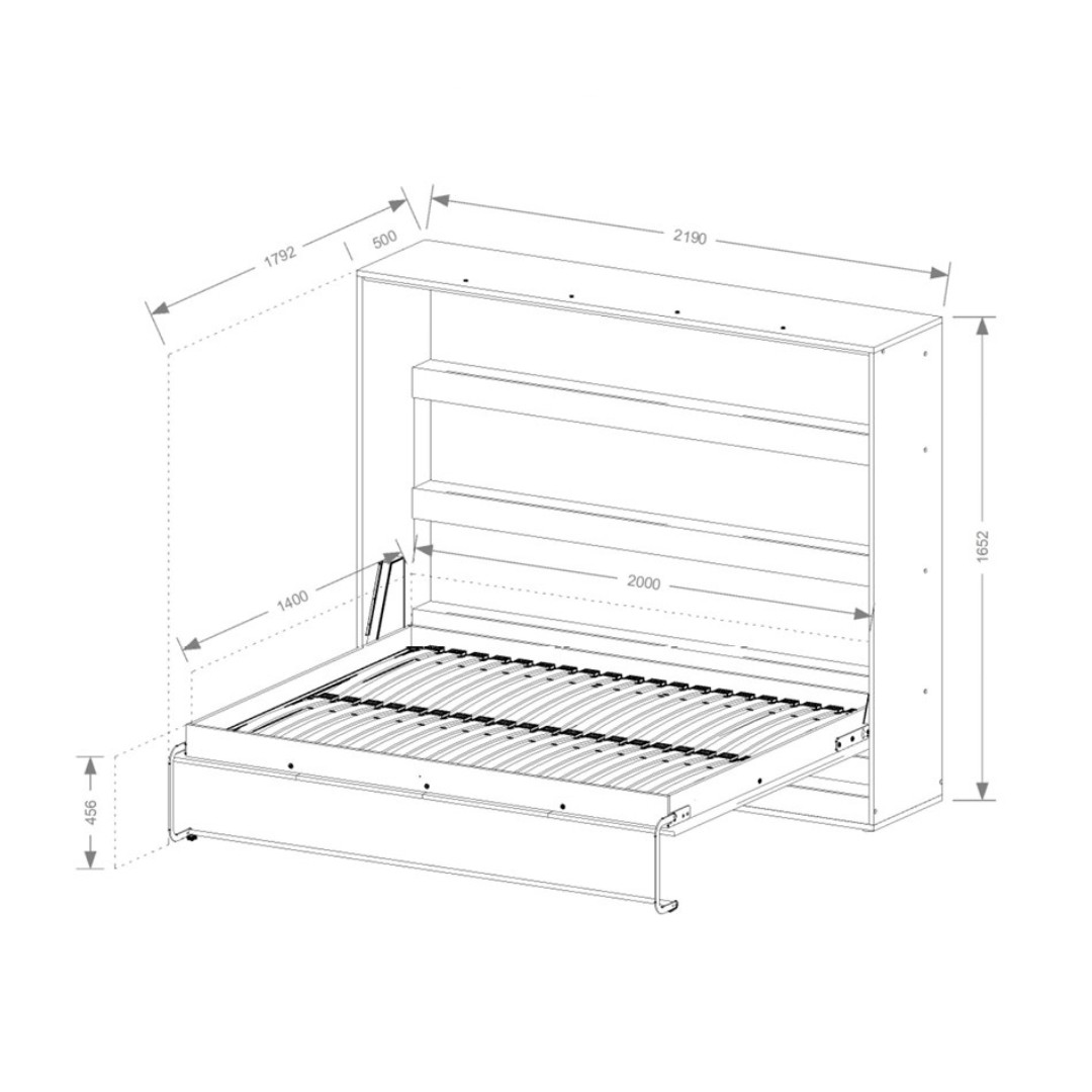 PRESTIGE NEW POZIOM sklopná postel 140 cm, horizontální, skříň a rošt, bílá/dub artisan/úchyt bílá
