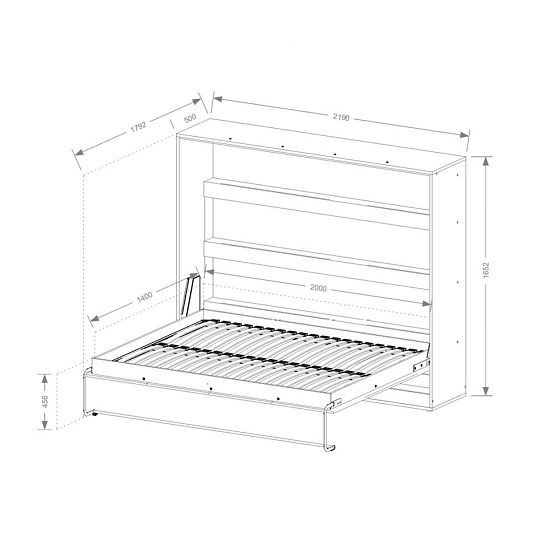 PRESTIGE NEW POZIOM sklopná postel 140 cm, horizontální, skříň a rošt, bílá/dub artisan/úchyt černá