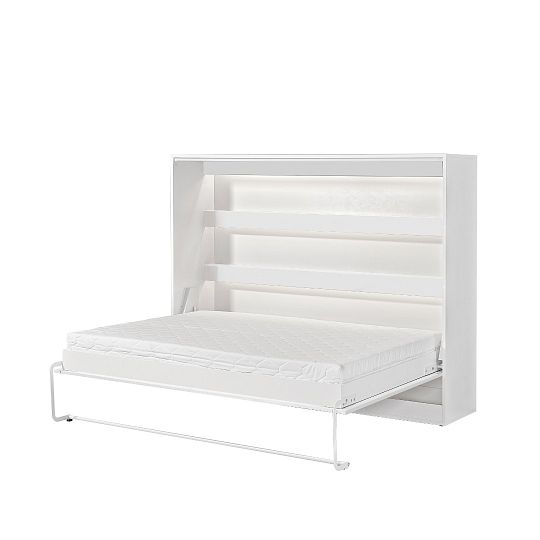 PRESTIGE NEW POZIOM sklopná postel 140 cm, horizontální, skříň a rošt, bílá/bílá/úchyt černá