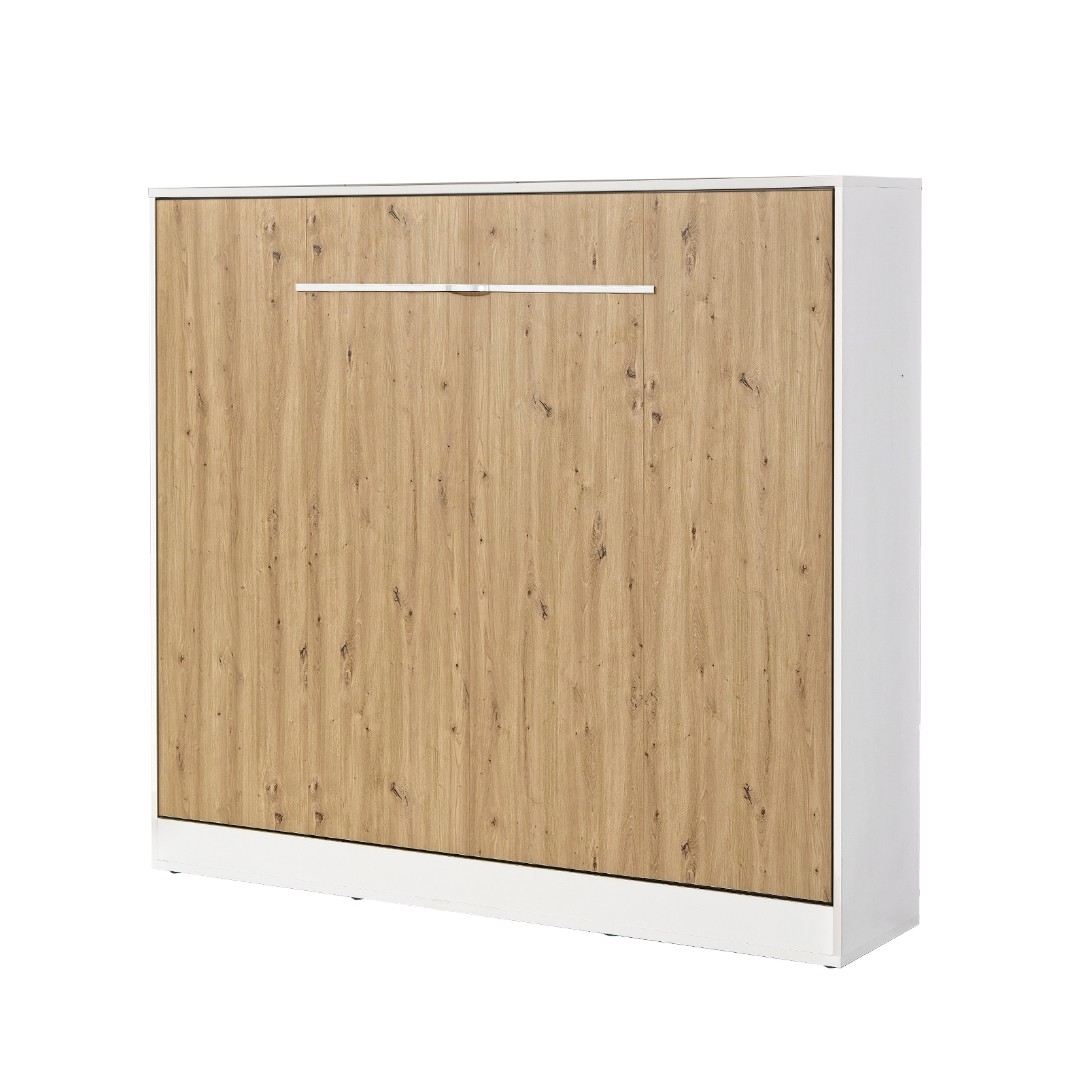 PRESTIGE NEW POZIOM sklopná postel 160 cm, horizontální, skříň a rošt, bílá/dub artisan/úchyt bílá