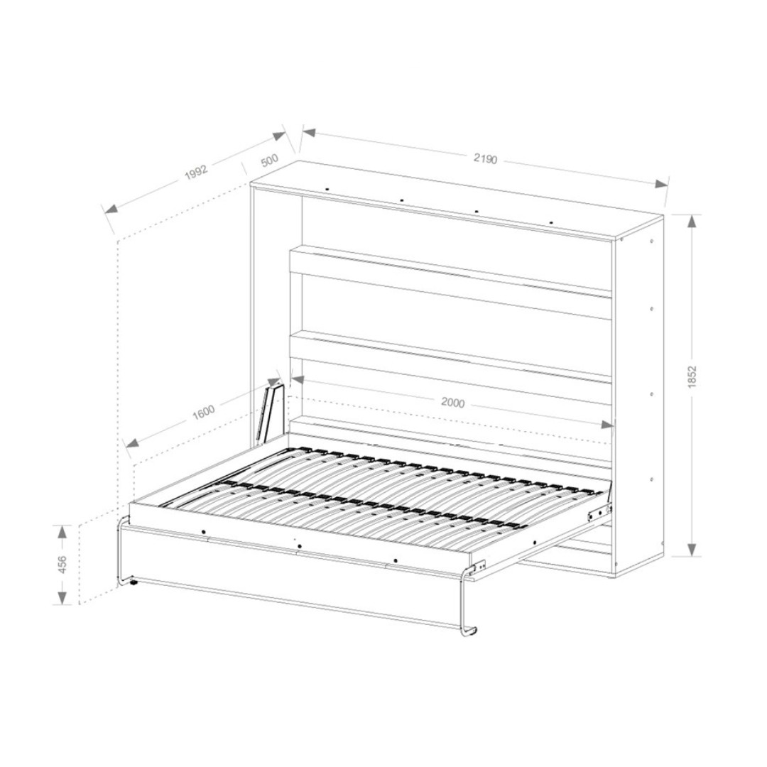 PRESTIGE NEW POZIOM sklopná postel 160 cm, horizontální, skříň a rošt, bílá/dub artisan/úchyt bílá