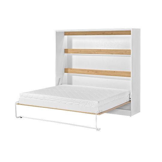 PRESTIGE NEW POZIOM sklopná postel 160 cm, horizontální, skříň a rošt, bílá/dub artisan/úchyt bílá