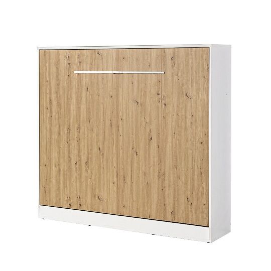 PRESTIGE NEW POZIOM sklopná postel 160 cm, horizontální, skříň a rošt, bílá/dub artisan/úchyt bílá