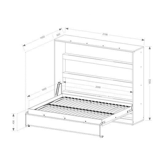 PRESTIGE NEW POZIOM sklopná postel 160 cm, horizontální, skříň a rošt, bílá/dub artisan/úchyt bílá