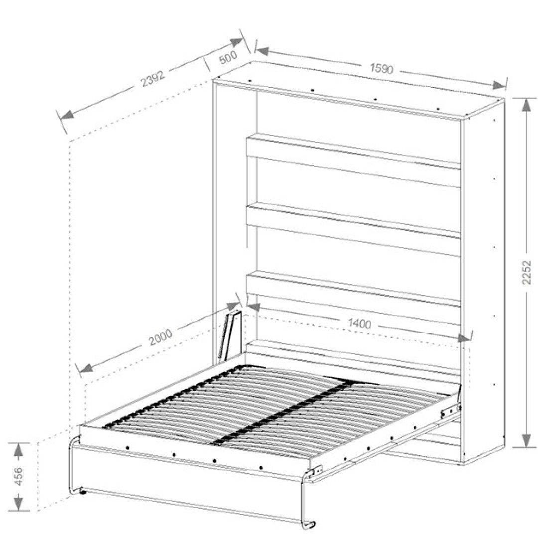 PRESTIGE NEW PION sklopná postel 140 cm, vertikální, skříň a rošt, bílá/dub artisan/úchyt bílá
