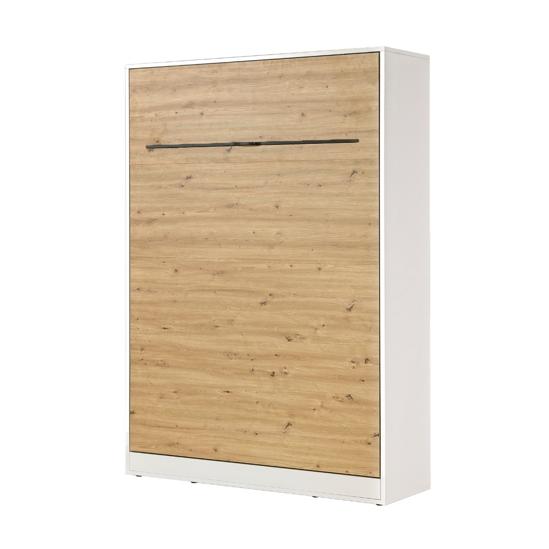 PRESTIGE NEW PION sklopná postel 140 cm, vertikální, skříň a rošt, bílá/dub artisan/úchyt černá