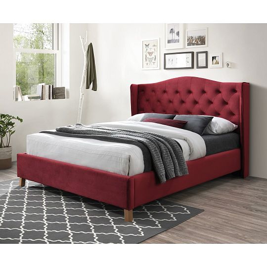ASPENDOS VELVET čalouněná postel 160 cm + rošt, bordó